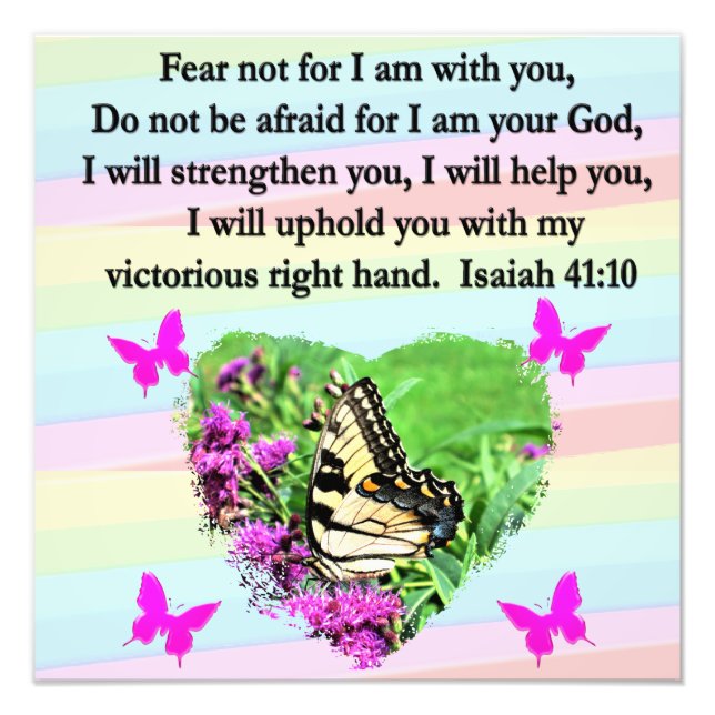PURPLE BUTTERFLY ISAIAH 41:10 BIBLE VERSE PHOTO PRINT (Front)
