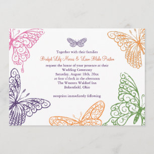 Purple Butterfly Kisses Wedding Invitation