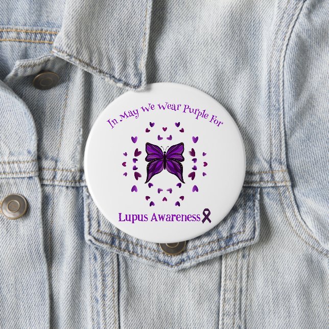 Purple Butterfly Lupus Awareness Purple Ribbon May 4 Inch Round Button (In Situ)
