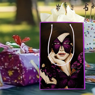 Purple Butterfly Masquerade Woman Elegant Fantasy Medium Gift Bag