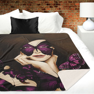 Purple Butterfly Masquerade Woman Elegant Fantasy Sherpa Blanket