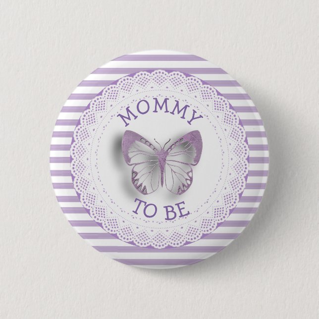 Purple Butterfly Mommy to be baby shower button (Front)
