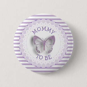 Purple Butterfly Mommy to be baby shower button