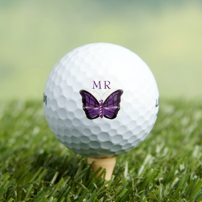 Purple Butterfly Monogrammed Golf Balls (Insitu Tee)