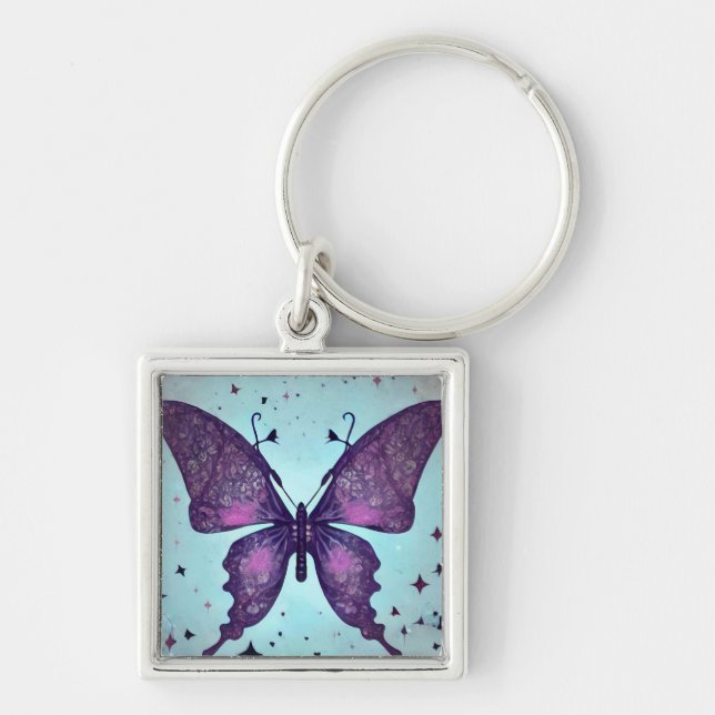Purple Butterfly on Blue Keychain (Front)