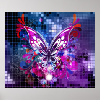 Purple butterfly on mosaic background Poster 2