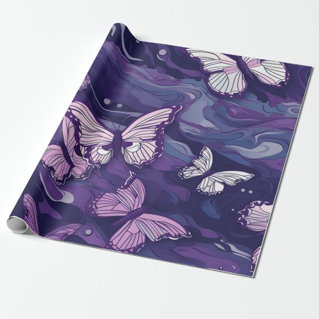 Purple Butterfly On Water Wrapping Paper (Unrolled)