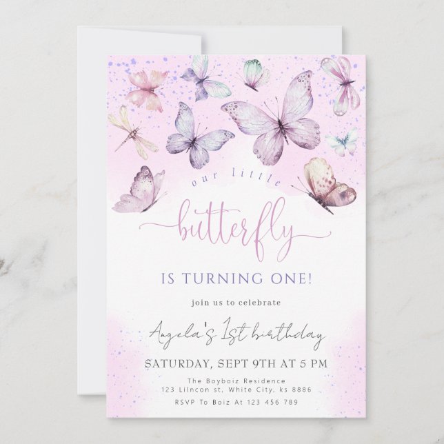 Purple Butterfly Our Little Butterfly Baby Shower Invitation (Front)
