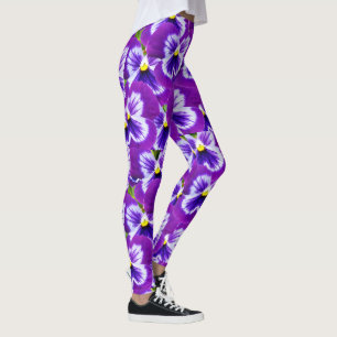 Purple Butterfly Pansies, Ladies Floral Leggings. Leggings