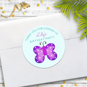 Purple Butterfly Party Favour Thank You Stickers