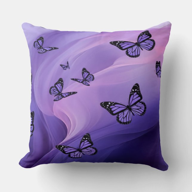 Purple Butterfly Pattern on Abstract Watercolor  Throw Pillow (Front)