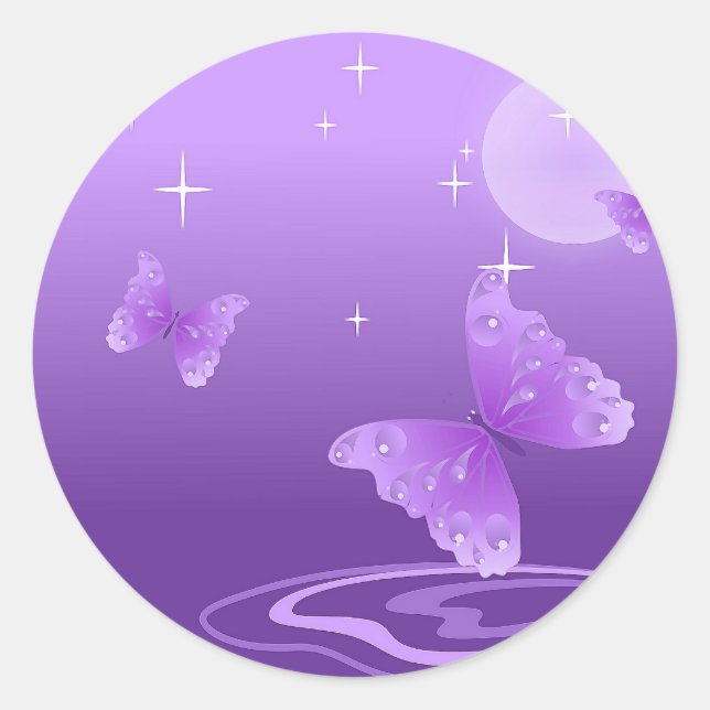 Purple Butterfly Peace Love Grace Destiny Classic Round Sticker (Front)