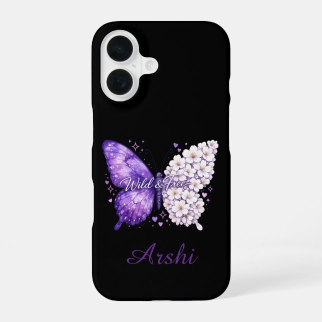Purple Butterfly Personalized Name iPhone Case  (Back)