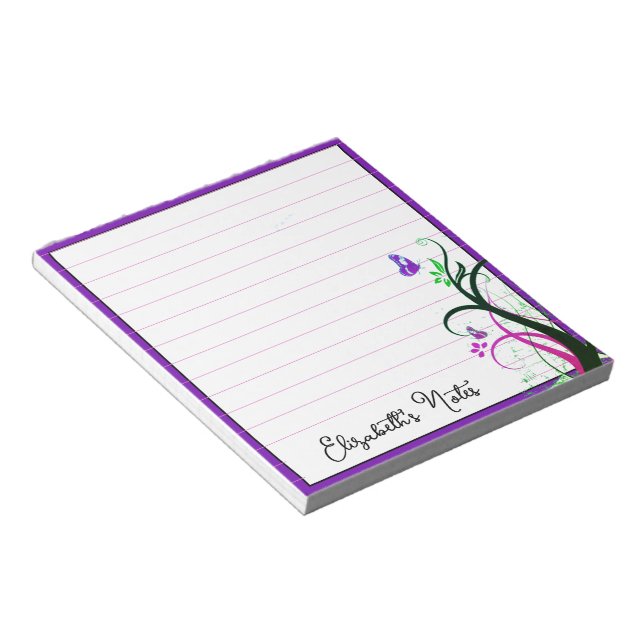 Purple butterfly personalized notepad (Angled)