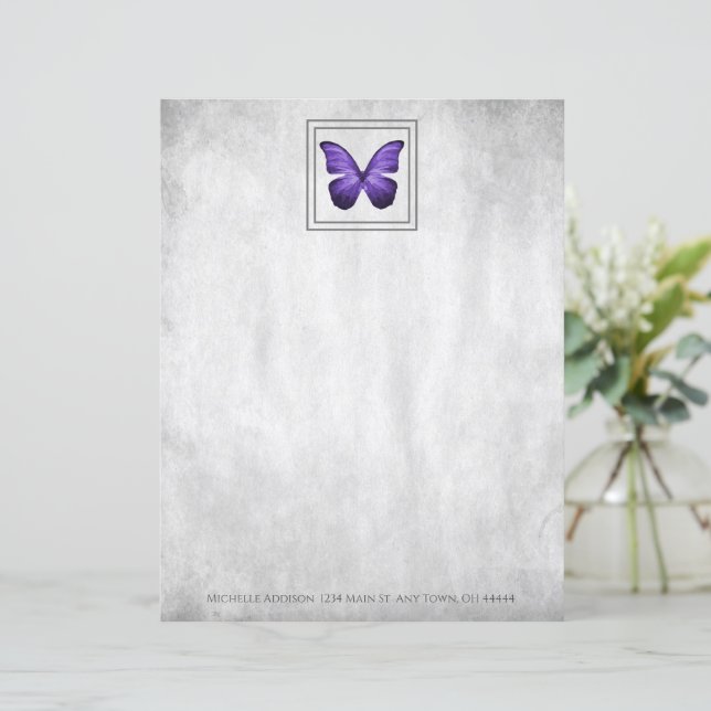 Purple Butterfly Personalized Paper Sheet (Standing Front)