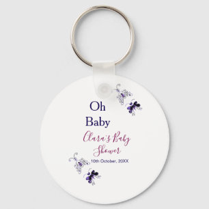 Purple butterfly pink baby shower oh baby modern keychain