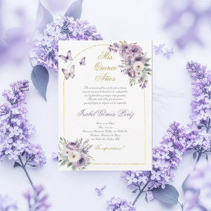 Purple butterfly Quinceanera invitation in Spanish
