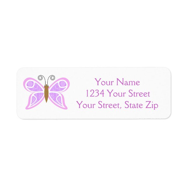 Purple Butterfly Return Address Labels (Front)