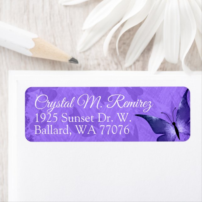 Purple Butterfly Return Address Labels (Insitu)