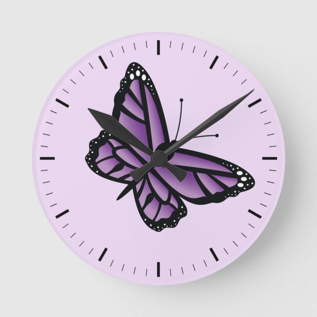 Purple Butterfly Round Clock (Front)