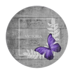 Purple Butterfly Rustic Personalized Cutting Board