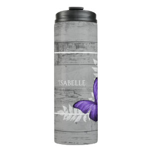 Purple Butterfly Rustic Personalized Thermal Tumbler