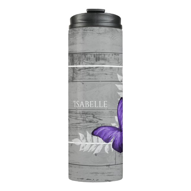 Purple Butterfly Rustic Personalized Thermal Tumbler (Front)