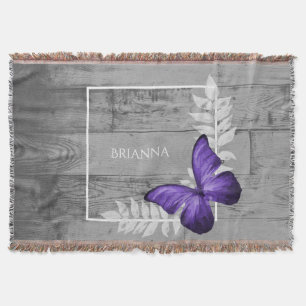 Purple Butterfly Rustic Personalized Throw Blanket