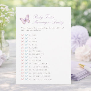 Purple Butterfly Shower Baby Traits Game Card