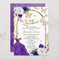 Purple Butterfly Spanish Quinceanera Invitations