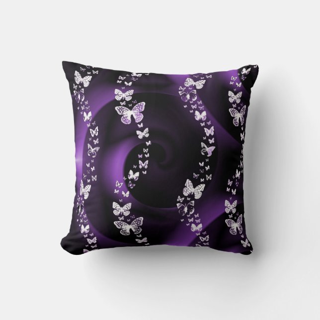 Purple Butterfly Swirl Throw Pillow (Front)