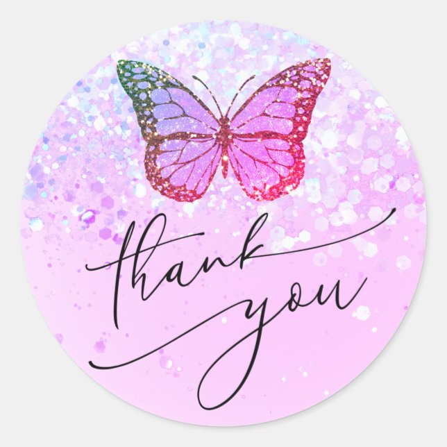 purple butterfly thank you classic round sticker (Front)