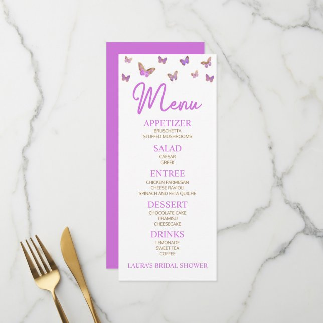 Purple Butterfly Themed Bridal Shower Food Menu (Front/Back In Situ)