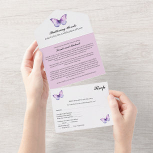 Purple Butterfly Wedding All In One Invitation