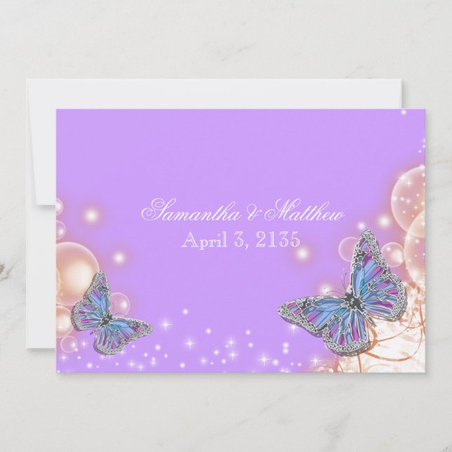 Purple butterfly wedding invitation (Front)
