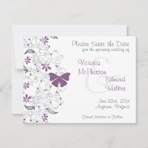 Purple Butterfly Whimsy Save the Date Announcement