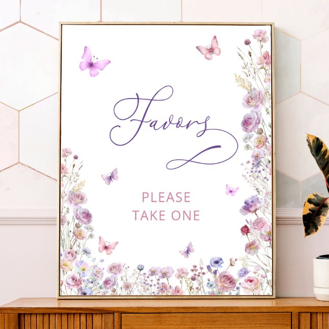 Purple Butterfly Wildflowers Baby Shower Favours Poster (Creator Uploaded)