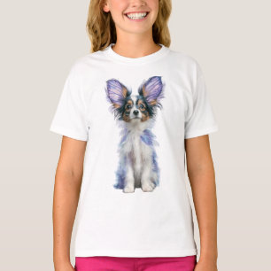 Purple Butterfly Wing Papillon Puppy Kids T-Shirt