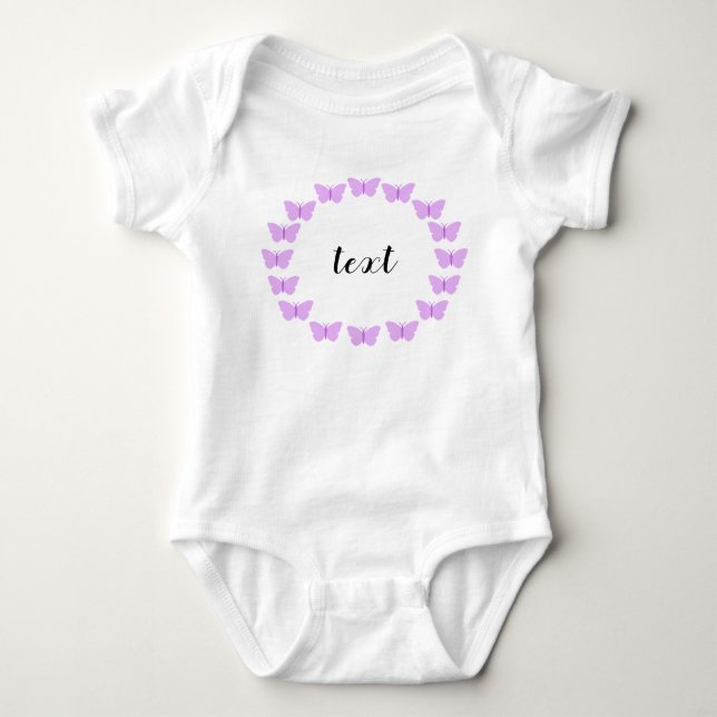 Purple Butterfly Wreath with Customizable Text Baby Bodysuit (Front)