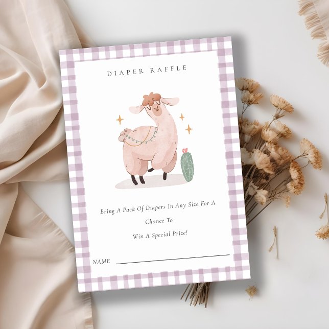 Purple Cactus Boho Llama Diaper Raffle Baby Shower Enclosure Card (Creator Uploaded)