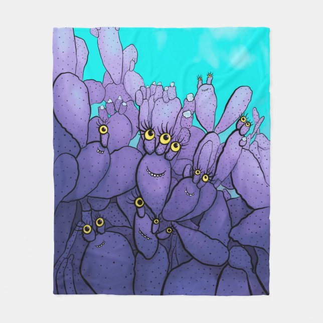 Purple Cactus Funny Succulent Fleece Blanket (Front)