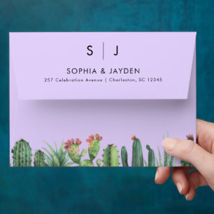 Purple Cactus Watercolor Garden Desert Wedding Envelope