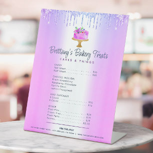 Purple Cake Bakery Glitter Drips Menu Price List Pedestal Sign