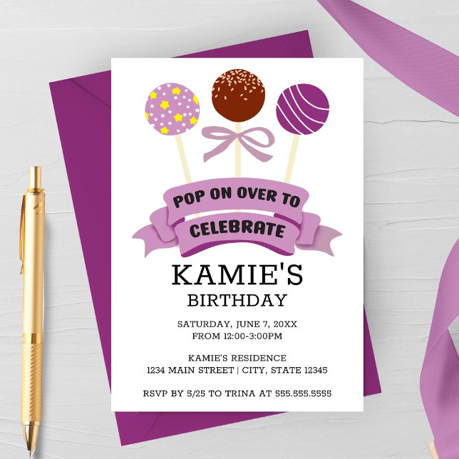 Purple Cake Pops Birthday Party Invitation (Creator Uploaded)