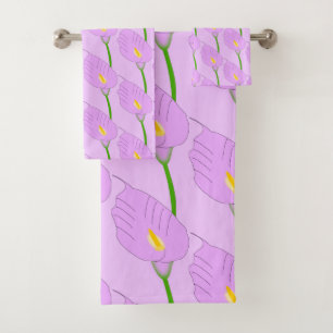 Purple Cala Lily Design Bath Towel Set