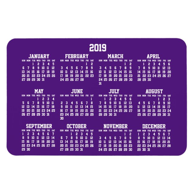 Purple Calendar 2019 Large Flexible Magnets (Horizontal)