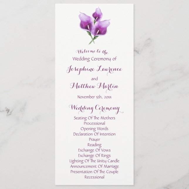 Purple Calla Lily Floral Wedding Ceremony Programs (Front)