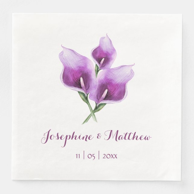 Purple Calla Lily Floral Wedding Napkins (Front)