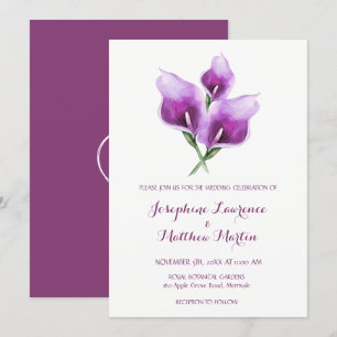 Purple Calla Lily Monogramme Mariage Invitations