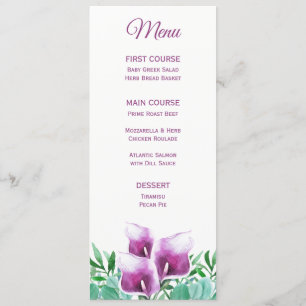 Purple Calla Lily Watercolor Floral Menu